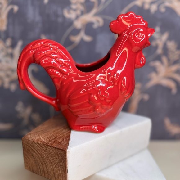 Estate Threshold Red Ceramic Rooster Creamer - Picture 3 of 7
